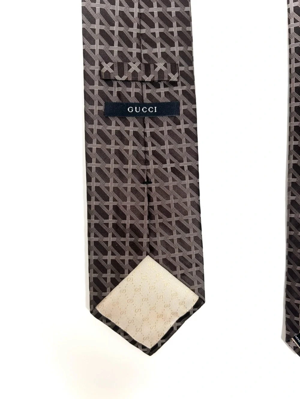 Vintage Gucci Tie Silk Brown Geometric Print Made‎ in Italy Wide